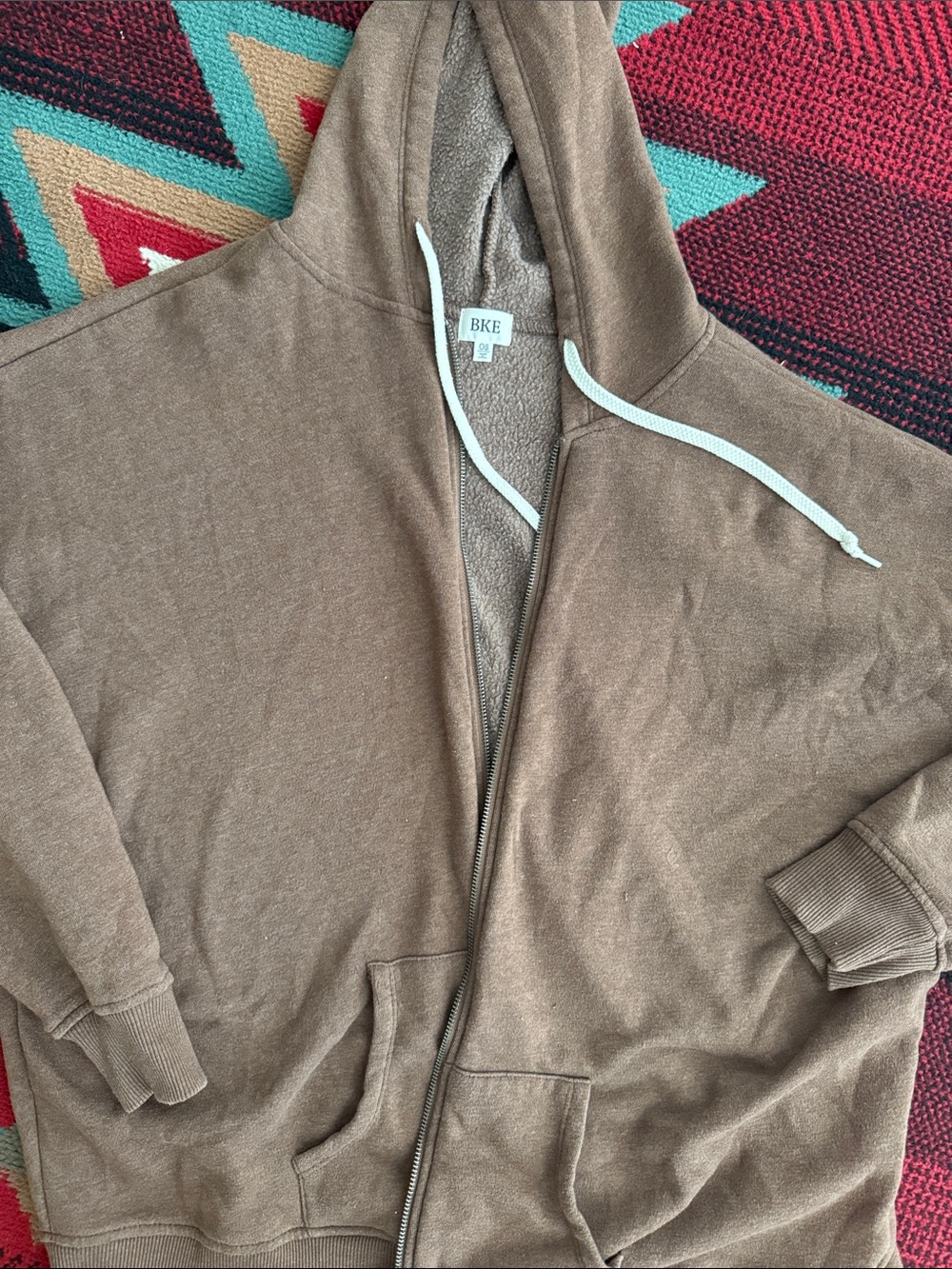 BKE Tan Brown Zip Hoodie with Sherpa Interior oversized